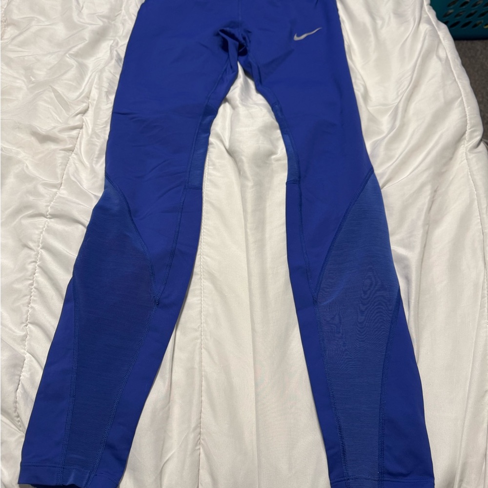 Nike Royal Blue Women's Athletic Leggings with Reflective Swoosh